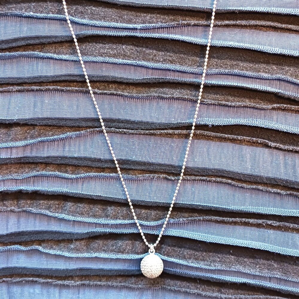 Michael Kors Pendant Silver Pave Sparkly Ball w Crystal Rhinestones 30" Chain - Picture 7 of 8